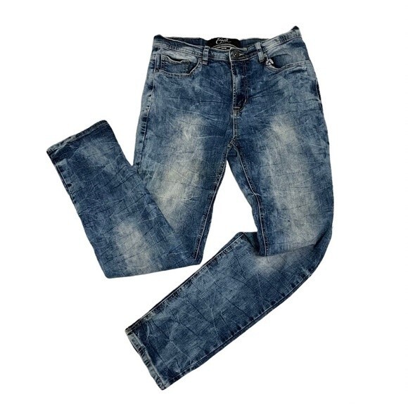 EARL Jeans Acid Wash Distressing Blue Stretch Denim Five Pocket Mens Size 32 - Picture 1 of 9